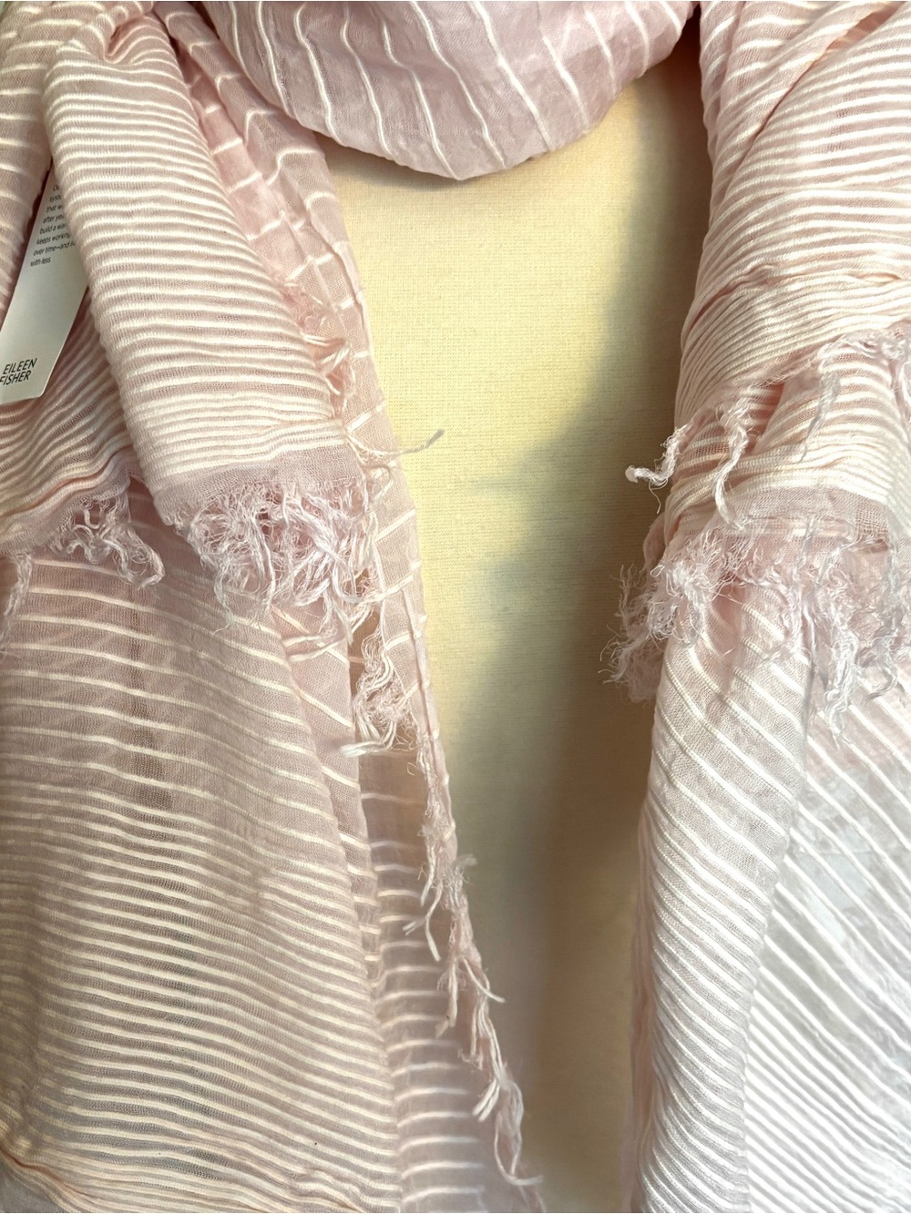 Eileen Fisher Pink Organic Lightweight Texture Fringe Scarf Wrap - Picture 9 of 10